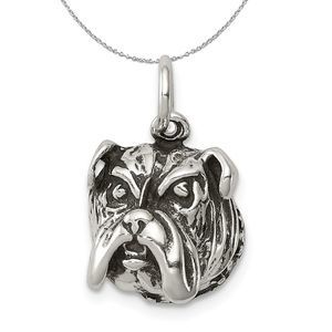 Sterling Silver 12mm Antiqued Bulldog Head Charm or Necklace - 16 inch